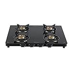 Havells GEOSLIM Gas stove |4 Heavy Duty Forged Brass Burner|6 mm Toughened Glass|Premium Valves|Removable Drip Tray|Soft Touch Knobs|5 year Warranty on Burners, Glass & Valves by Havells (Black)