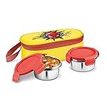 Milton Marvel Power Bite Tiffin Box for School with 2 Stainless Steel Container and Jacket | Leak-Proof, Food Grade, Odour Proof I Lunch Box for Kids Boys, Girls with Clip Lock Lid,320 ml each, Yellow