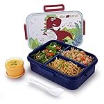 ATTRO Quick 3 Lunch Box Dinosaur Theme with Includes 3 Compartments, 1 Small Container & Baby Spoon, BPA-Free, Food-Grade Perfect for Kids – Dark Blue 1300ml, Plastic