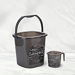 Nayasa Plastic Funk Sqr 2Pcs Bathroom Set | Bucket 25 L + Mug 1.5 L | Bathroom Set | Bath Set for Bathroom | Black