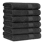 AmazonBasics Fade-Resistant Cotton Hand Towel – 500 GSM – Pack of 6, Black