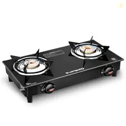 Longway Furn Glass Top, 2 Burner Manual Ignition Glass Gas Stove (Blac