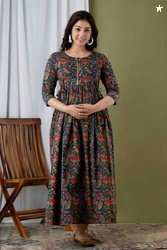 FLENTO Women Floral Print, Printed Pure Cotton Anarkali Kurta