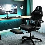 Casa Copenhagen Designed in Denmark,High-Back Italian Leather Gaming Ergonomic Chair with Advanced Mechanism & Electric Back Massager, Memory Foam Seating & Multi Function Arm-Rest – Black & Black
