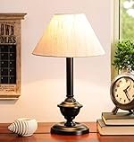 tu casa Off White Cotton Shade with Black Metal-Iron Base Table Lamp | Elegant Bedside & Desk Lamp for Bedroom, Living Room, Office, Home DÃ©cor & Gifting (Height : 17 Inch/No Blub Included)