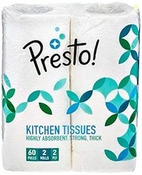 Amazon Brand - Presto! 2 Ply Kitchen Tissue Paper Roll | 120 Pulls | 6