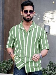 Maniac Comfort Short Sleeves Spread Collar Cotton Opaque Striped Casua