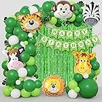Rozi Decoration Jungle Safari Birthday Decoration Set, 48 Pieces with Animal Balloons, Green Foil Curtain, Happy Birthday Banner (Cardstock)