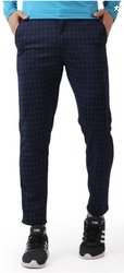 Regular Fit Casual Checkered Trousers Navy Blue
