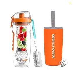 AGARO Plastic Infusion Bottle 1000Ml Orange, Reusable Polar Ice-Gel Ba