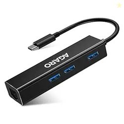 AGARO USB C to Ethernet Adapter, 4-in-1 RJ45 to USB C Thunderbolt 3/Ty