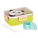 ATTRO Quick 2 Lunch Box Panda Theme with Includes 2 Compartments, 1 Small Container & Baby Spoon, BPA-Free, Food-Grade Perfect for Kids – Parrot Green 600ml, Plastic