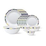 Larah by BOROSIL – Tiara Series, Garnet, 19 Pcs, Opalware Floral Dinner Set, White