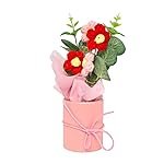 Cortina Handmade Crochet Artificial Flowers with Light | Aesthetic Room Decor, Living & Bedroom Decor | Artificial Flower Wall Decor | Great for Gifting – Pink and Red – 8.12×6.35×19.8 CM