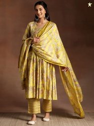 Libas Floral Printed Empire Gotta Patti Kurta with Palazzos & Dupatta