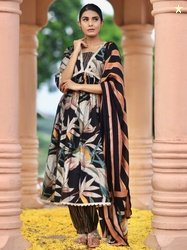 Libas Women Floral Printed Empire Sequinned Kurta with Salwar & With D