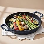 Ember Cookware Pre-Seasoned Cast Iron Grill Pan 26 cm | Induction Cookware | 10 Year Warranty | Cast Iron Cookware | Heavy Duty | Griddle Pan for Steak, Vegetables & Sandwich | Blue