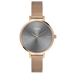 TIMEX Analog Watch for Women with Grey Round Dial & Rose Gold Stainles