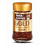 Tata Coffee Gold Original, Instant & Pure Coffee Jar, 50g, Freeze-Dried, Rich & Strong, Specially Sourced Robusta and Arabica bean
