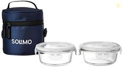 Amazon Brand - Solimo Glass Lunch Box Set with Sliding Air Vents and B