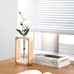 HS ART Small Wooden Table Flower Vase with Borosilicate Glass Propagation Decor Plant Holder for Home Office Living Room. 6X3 Inch.