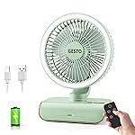 Gesto 9 Inch High Speed Rechargeable Table Fan for Home & Office â Oscillating Fan with Remote | 5 Speed Modes, LED Light, 3900mAh Battery | Portable USB Battery Fan for Kitchen, Desk, Travel – Green