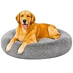 Fabric Fluffy Washable Waterproof Dog Bed For Summer | Large Size Round Pet Bed For Golden Retriever, Labrador, Pug, Beagle | Anti-Skid, Soft & Cozy For All Breeds (Gray, S)
