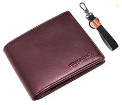 amazon basics Genuine Leather Wallet, Keyring in Gift Box Packaging- C