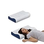 Orthopedic Memory Foam Pillow, Ergonomic Cervical Contour Breathable Design, Cooling Soft Cushion for Neck and Shoulder Support, Washable Cover, Dual Height 6cm & 9cm, Blue