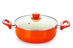 Nirlon Non Stick Induction Casserole with Glass Lid, Orange
