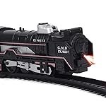 VU Toys Small Black Train 19026B (3+ Years) – Battery Operated Steam Engine with Coal & Passenger Coach 10 (30 Inch) Round Track – Vintage Style Toy Train with Lights & Sound for Kids