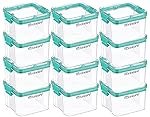 Floraware Food Safe Modular Plastic Square Airtight Containers, Stackable container, Storage Jar with Lid, Pack of 12, 400ml, Blue