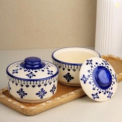 The Earth Store Blue Drape Multipurpose Ceramic Donga Set of 2, 500 ML