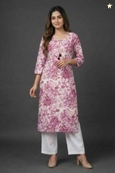 Tibra Attire Women Floral Print Cotton Blend Straight Kurta
