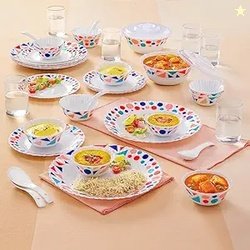 Larah By Borosil Speckle Silk Series Opalware Dinner Set with Glasses,