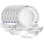 Larah by Borosil Silk Series Blue Iris Opalware Dinner Set | 27 Pieces for Family of 6 | Microwave & Dishwasher Safe | Bone-Ash Free | Crockery Set for Dining & Gifting | Plates & Bowls | White