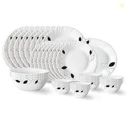 Larah by Borosil Shadow Fluted Series Opalware Dinner Set | 36 Pieces