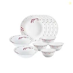 Larah by Borosil Verona Opalware Floral Dinner Set, 10 -Piece, White