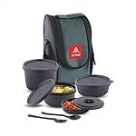 Attro Micron Stainless Steel Double Wall Lunch Box, Airtight & Leak Proof – 4 Containers with Bag, Fork & Spoon for Office Use, School, Picnic 1040 ml – Grey