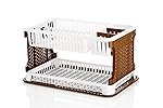 Attro Lenova Utensil Basket-Stylish and Durable Plastic Kitchen Organizer Rack Cutlery Utensil,Simple Assembly, Fruits and Vegetable Drying Drain and Storage Stand with Water Storing Tray-Brown