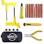 WAICO 6 in 1 Universal Tubeless Tyre Puncture Kit | with Tools, Plier, Knief, Puncture Strips, & Storage Bag | Emergency Flat Tire Repair Tool Set for Car, Bike, SUV, & Motorcycle.
