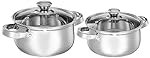 Solimo Set of 2 Stainless Steel Cook and Serve Set | Glass Lid | Dishwasher-Safe, 2L 700 ml|Induction and Gas Stove Compatible