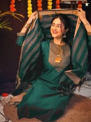 Tibra Attire Women Cotton Blend Kurti Pant Dupatta Set