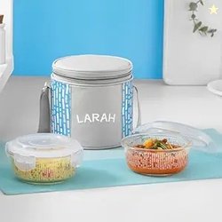 Vogue Borosilicate Glass Lunchbox with Bag | 2pc Round Container (400