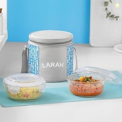 Larah Glassware Vogue Borosilicate Glass Lunchbox with Bag | 2pc Round