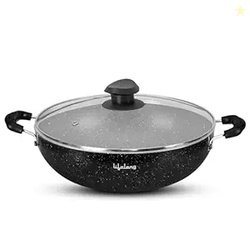 Lifelong Non-Stick Aluminium 2 litre Kadhai with Glass Lid, 24cm, Blac
