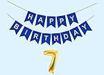 7th Happy Birthday Decoration Kit Dark Blue for 7 year Old Boys Girls Kids with Number Seven Party Decorations Decor Celebration Items Item Set Combo Reusable Paper Banner