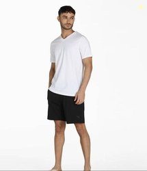 PUMA Men Solid V Neck Pure Cotton White T-Shirt