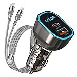 COSTAR 95W Car Charger Fast Charging for Laptop with Dual Ports, Type-C QC 65W+ USB PD 30W, Compatible with Laptop, Tablets, Mobile and Others, Car Mobile Charger with 2 in 1 100W Fast Charging Cable