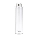 Solimo Borosilicate Glass Fridge Bottle with Leak Proof Stainless Steel Cap | 1000 ml | Pack of 2